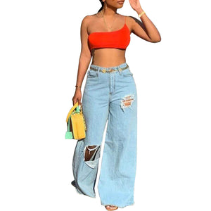 Sexy Women's Irregular Ripped Loose Jeans