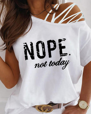New Summer Off Shoulder Casual Short Sleeved T Shirts Women's Sexy Letter Printed Oversize Plus Size Fashion Clothes Tops