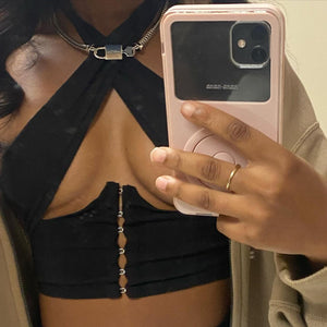 Cryptographic Breasted Sexy Halter Wrap Crop Tops Women