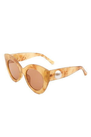 Oversize Cat Eye Sunglasses with Pearl Design