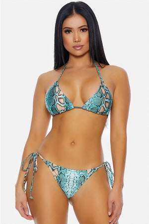 Turquoise Snake Two Piece Swimsuit