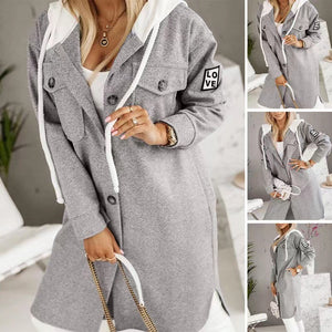 Fashion Hooded Button Long Sleeve Coat For Women