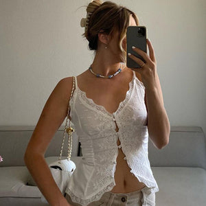 Women's American Style Hot Girl Style Lace Lace Sexy V-neck Cardigan Ties Buckle Camisole Small Tank Tops