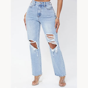 Women's Fashionable High Waist Washed Jeans