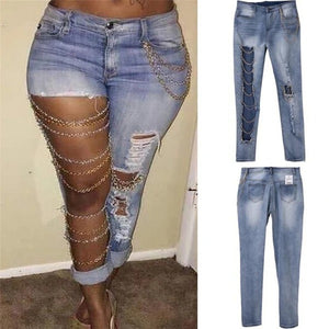Women's exaggerated big ripped jeans