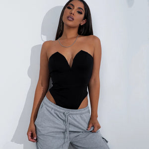 Sexy V-Chest One-Piece Tops Women Tight Bottoming Shirt Slim Slimming Onesies