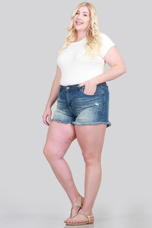 Plus Size Mid Rise Short With Raw Fray Hem