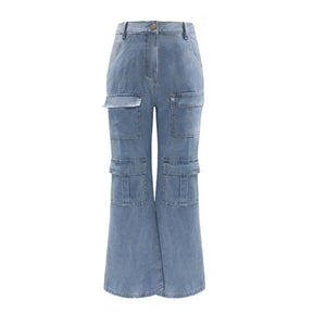 Women's Jeans Washed Large Pocket Loose