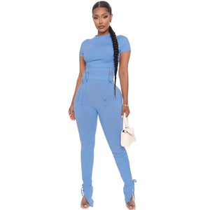 Rop Top And Pants Female Casual Matching Sets