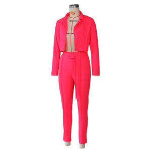 Solid color small suit casual suit 2 piece set with belt