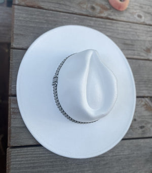 Wide Brim Panama Hat In Vegan Felt With Jacquard Tape