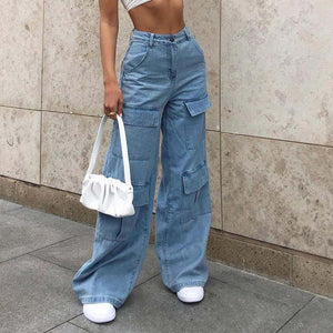 Women's Jeans Washed Large Pocket Loose