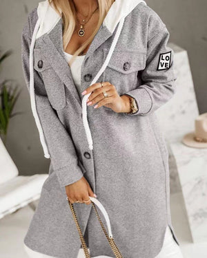Fashion Hooded Button Long Sleeve Coat For Women
