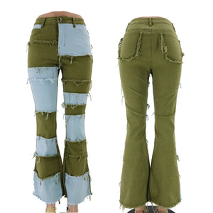 Patchwork high-rise flared jeans