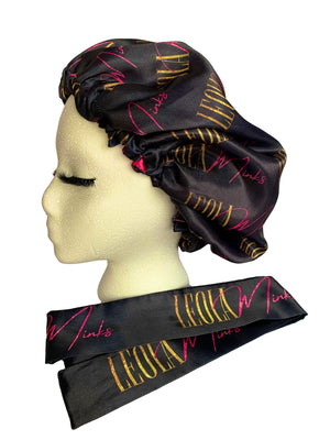 Black and Pink Reversible Bonnet with Scarf